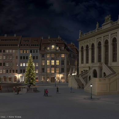 Neumarkt Dresden / Ostseite des künftigen Quartiers am Jüdenhof bei Nacht