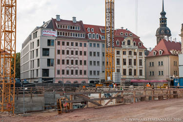 Dresden, Baugrube Quartier VI mit dem Quartier am Jüdenhof dahinter